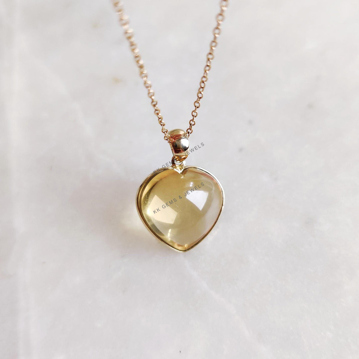 14K Solid Gold Natural Citrine Heart Pendant, November Birthstone Jewelry