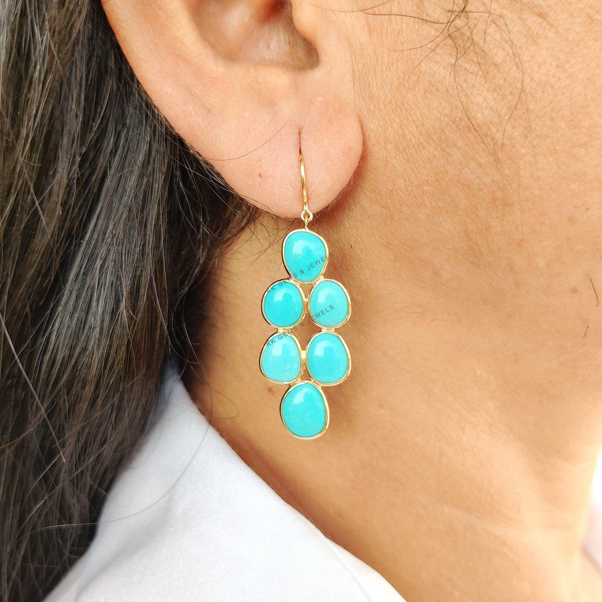 Natural Arizona Turquoise Earrings, 14K Solid Gold, December Birthstone