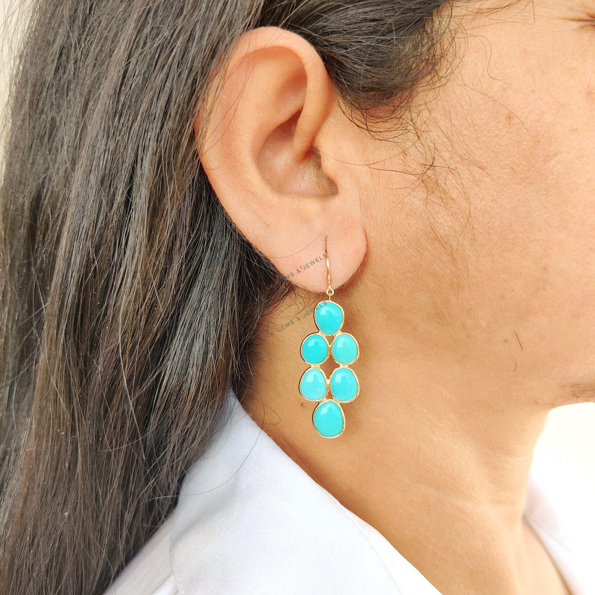 Natural Arizona Turquoise Earrings, 14K Solid Gold, December Birthstone