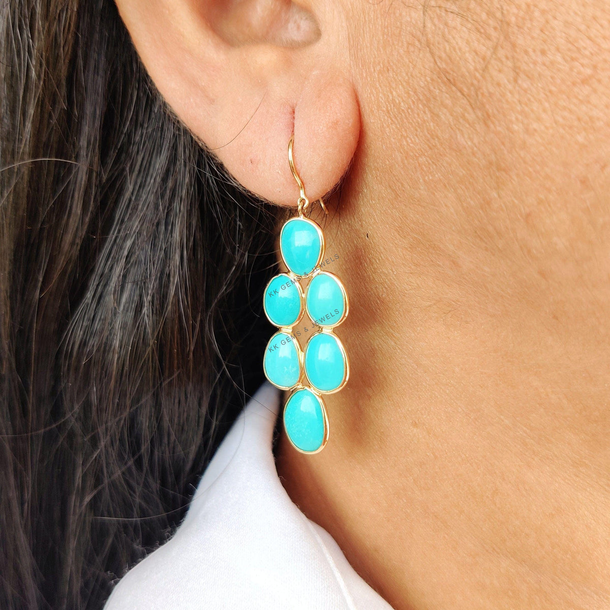 Natural Arizona Turquoise Earrings, 14K Solid Gold, December Birthstone