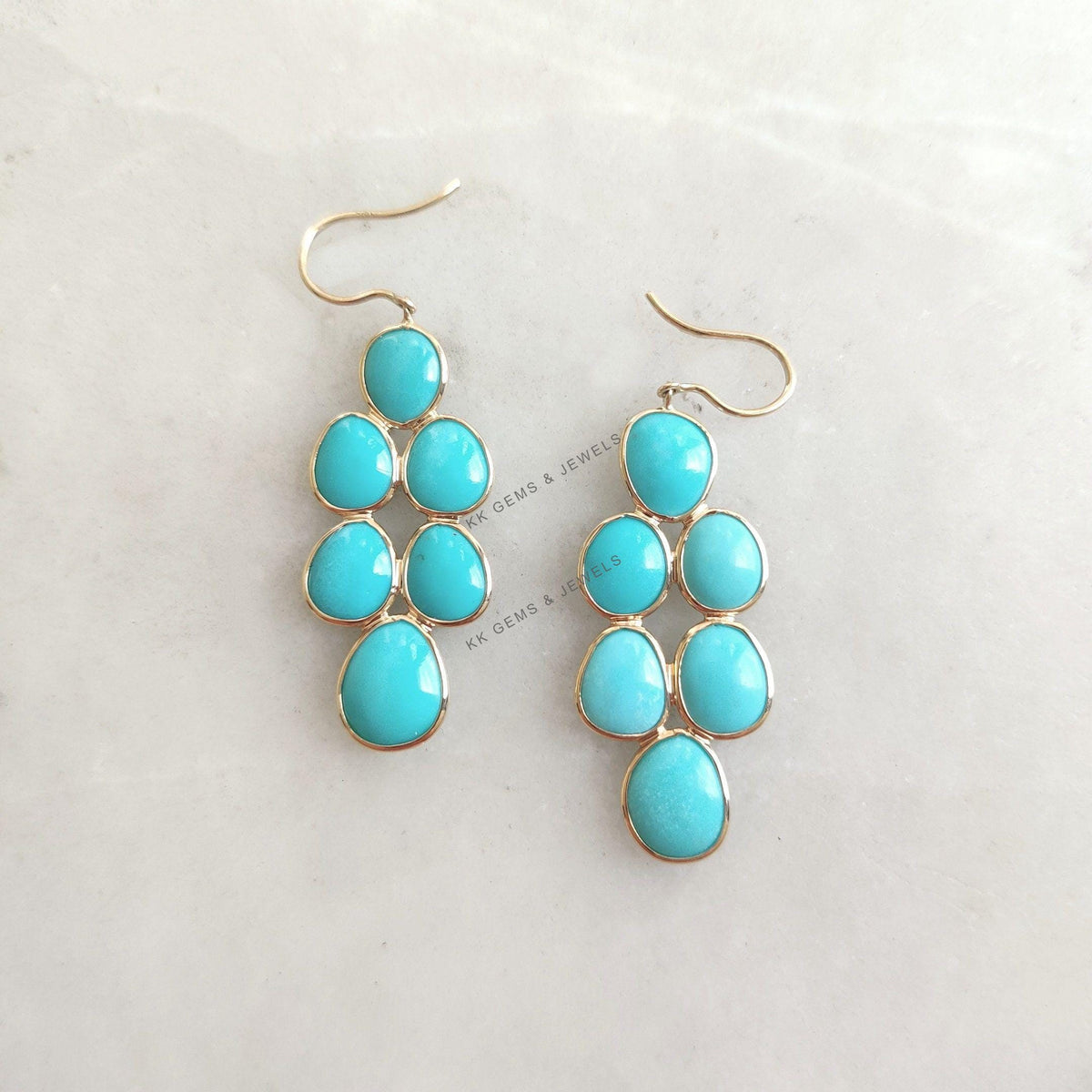 Natural Arizona Turquoise Earrings, 14K Solid Gold, December Birthstone