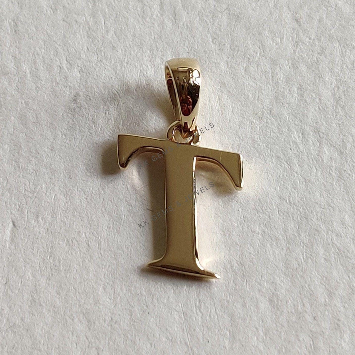 14K Solid Yellow Gold Initial T Pendant Charm