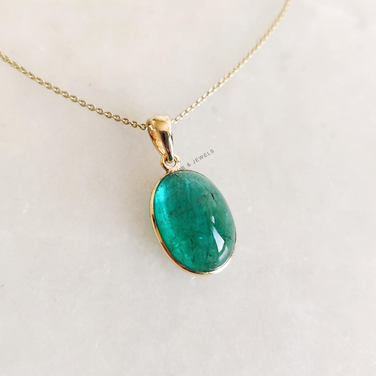 Natural Emerald Pendant, 14K Solid Yellow Gold Bezel Pendant, May Birthstone