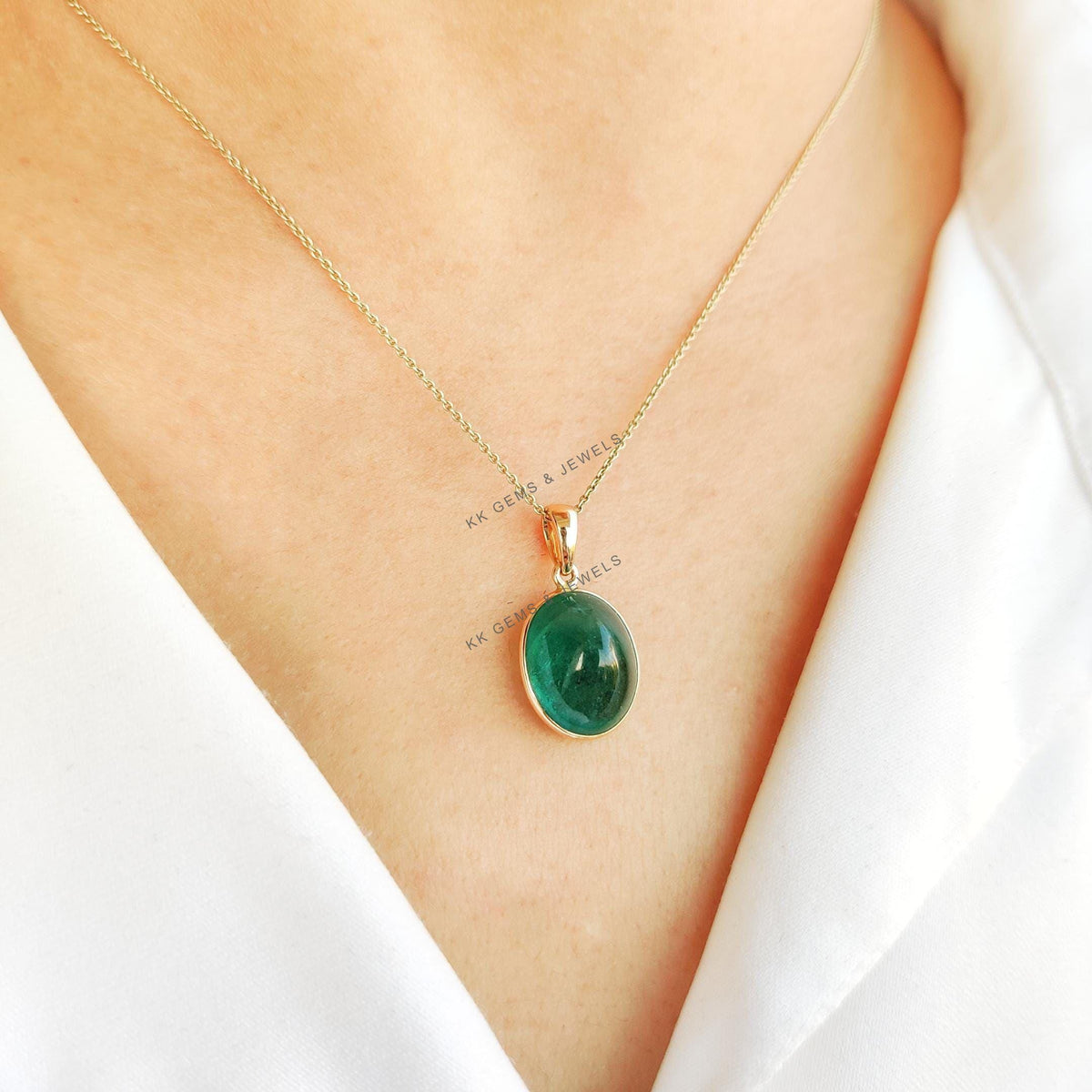 Natural Emerald Pendant, 14K Solid Yellow Gold Bezel Pendant, May Birthstone