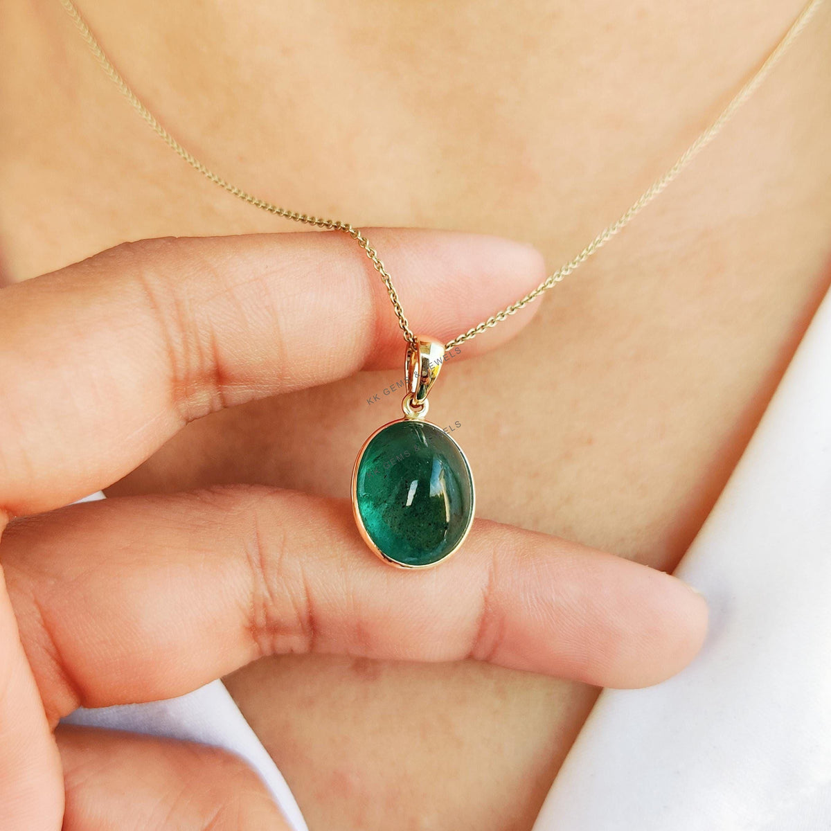 Natural Emerald Pendant, 14K Solid Yellow Gold Bezel Pendant, May Birthstone