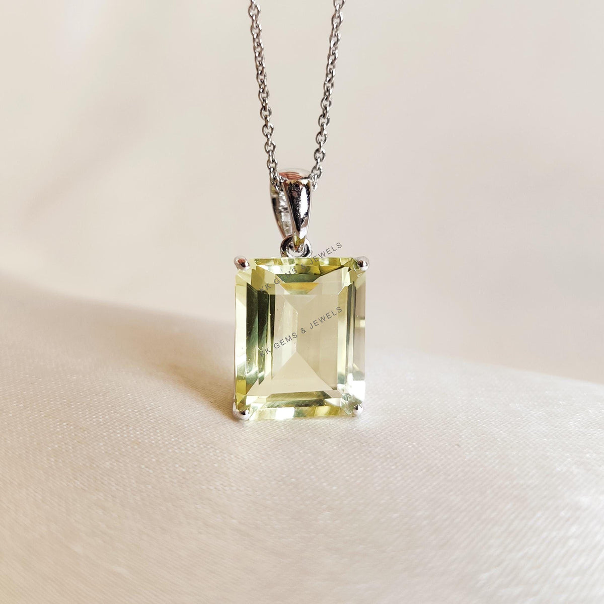 Natural Lemon Topaz Pendant, 14K Solid White Gold, November Birthstone