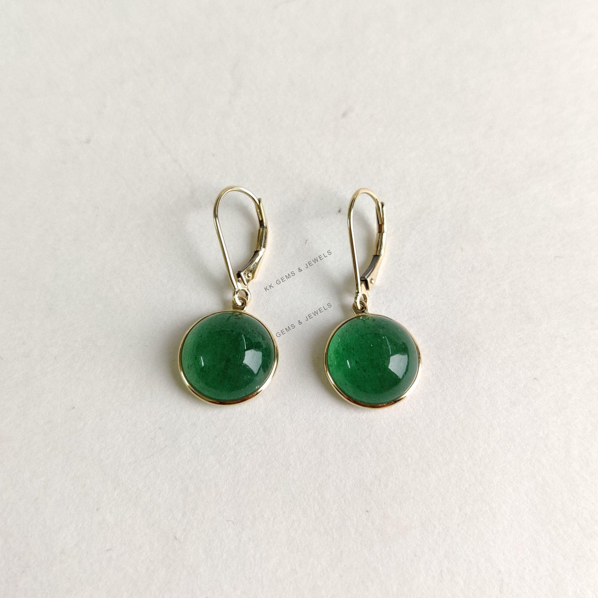 Natural Green Aventurine Earrings, 14K Solid Yellow Gold Earrings, August Birthstone, Christmas Present