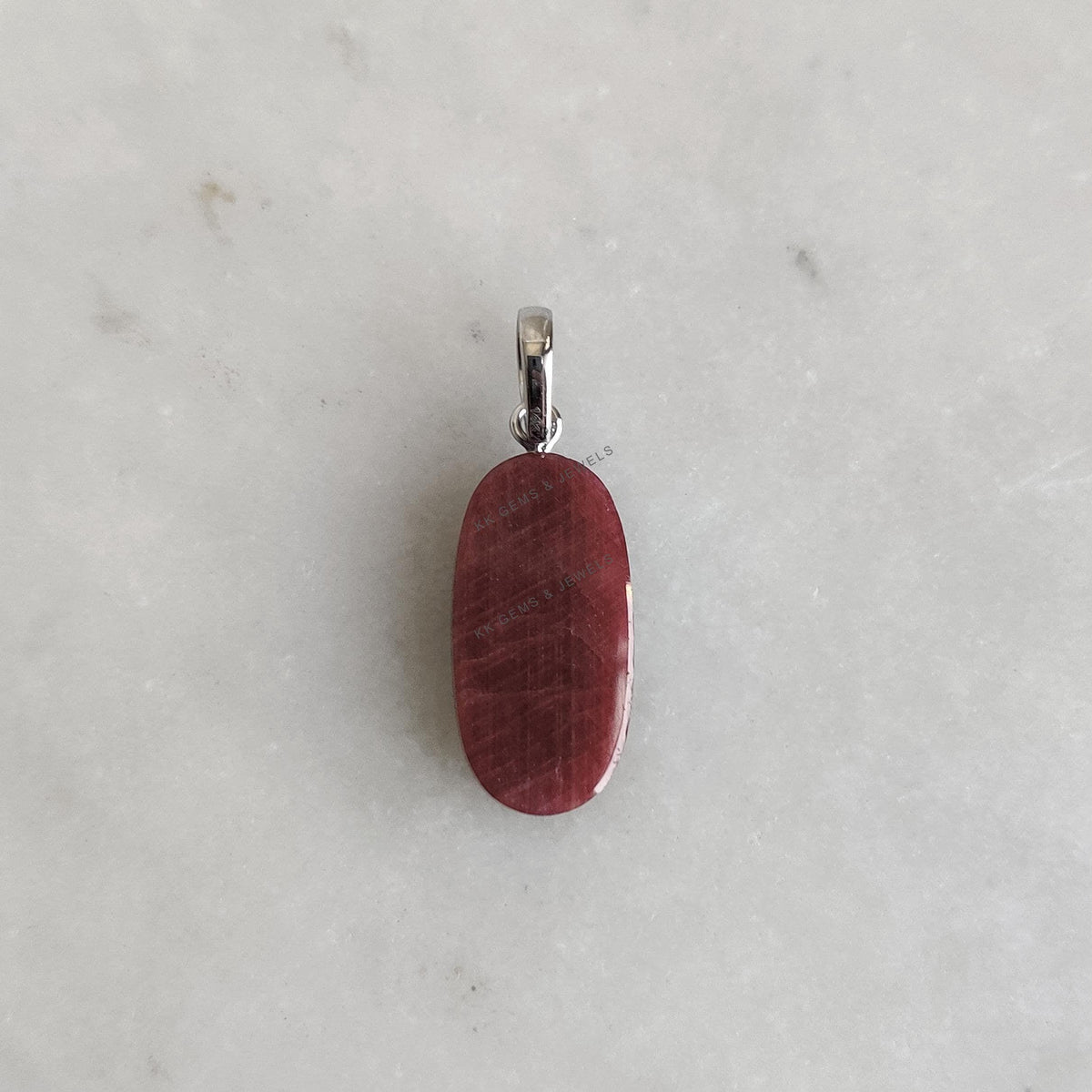 Natural Ruby Oval Stiger Pendant, 14K Solid  White Gold, July Birthstone