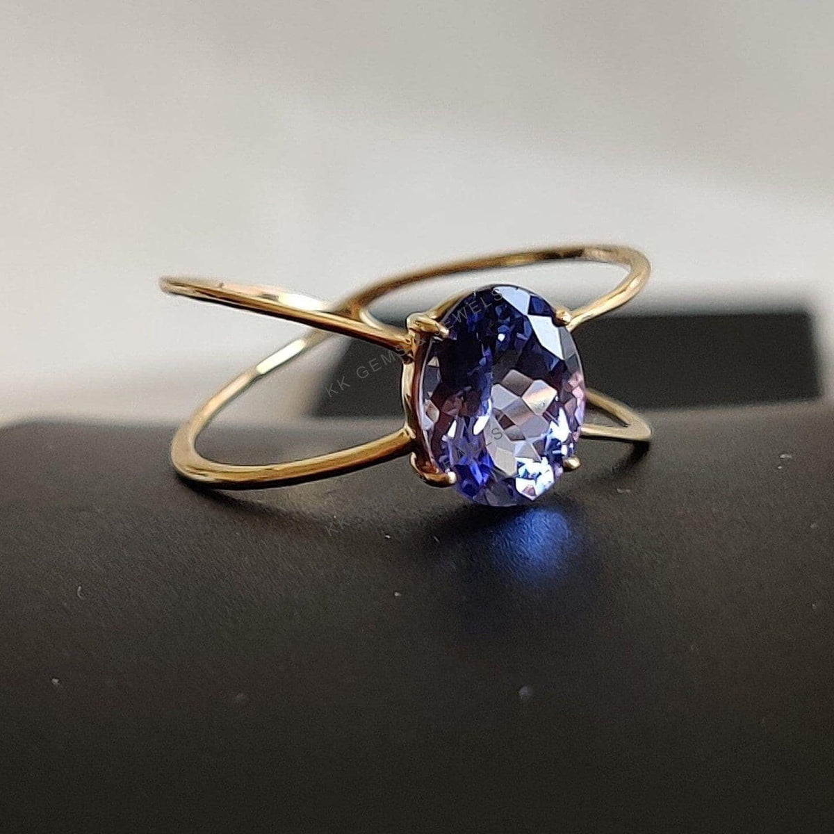 14K Solid Yellow Gold Natural Tanzanite Ring, Oval Cut December Birthstone