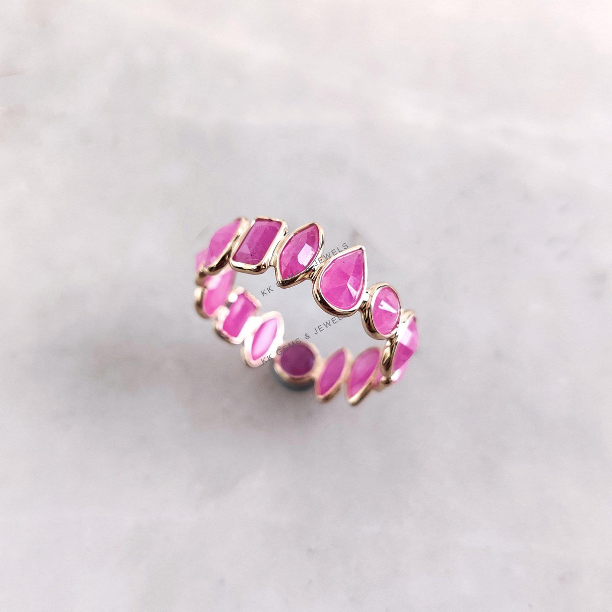 14K Solid Yellow Gold Natural Ruby Ring, Dainty Stackable Bezel Ring