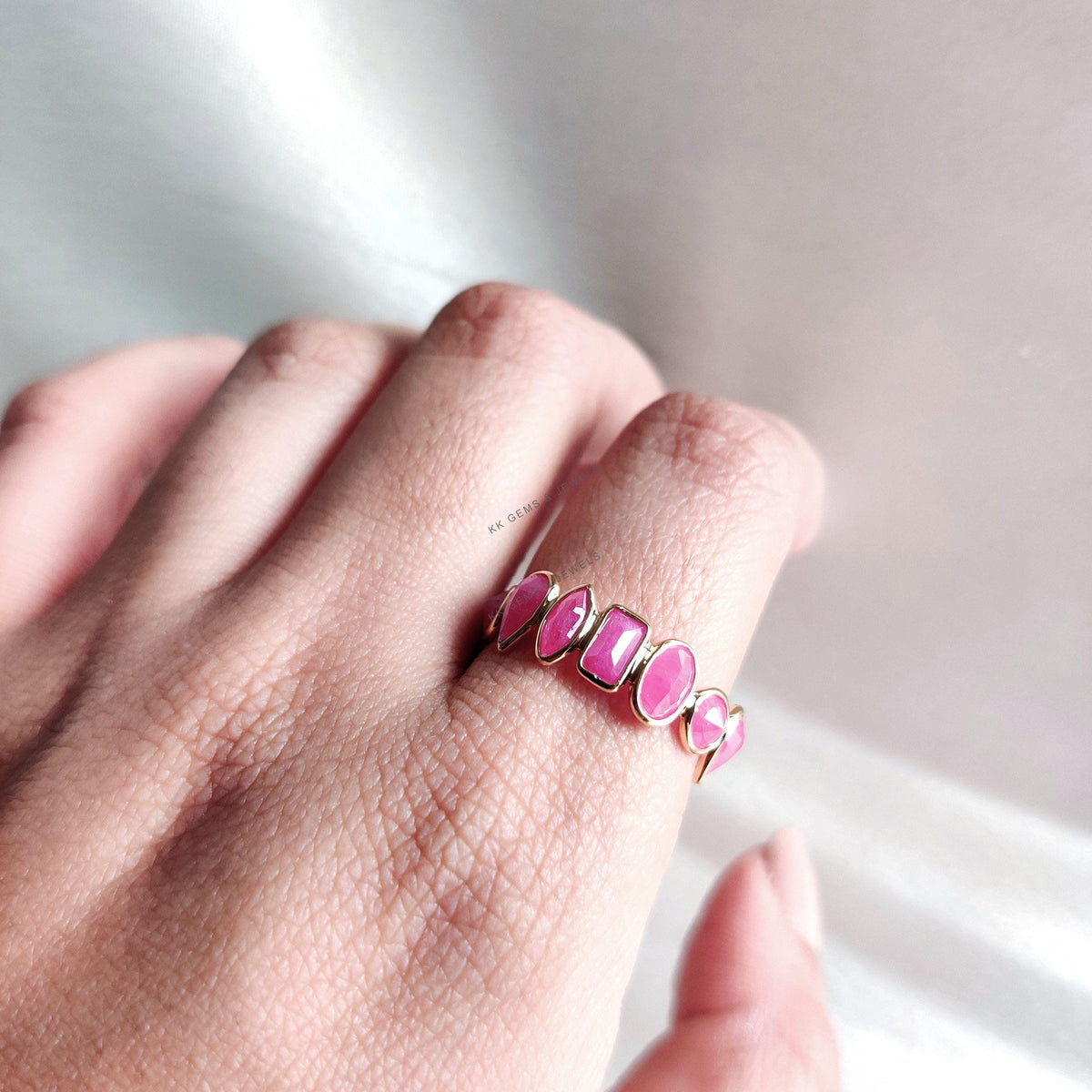14K Solid Yellow Gold Natural Ruby Ring, Dainty Stackable Bezel Ring