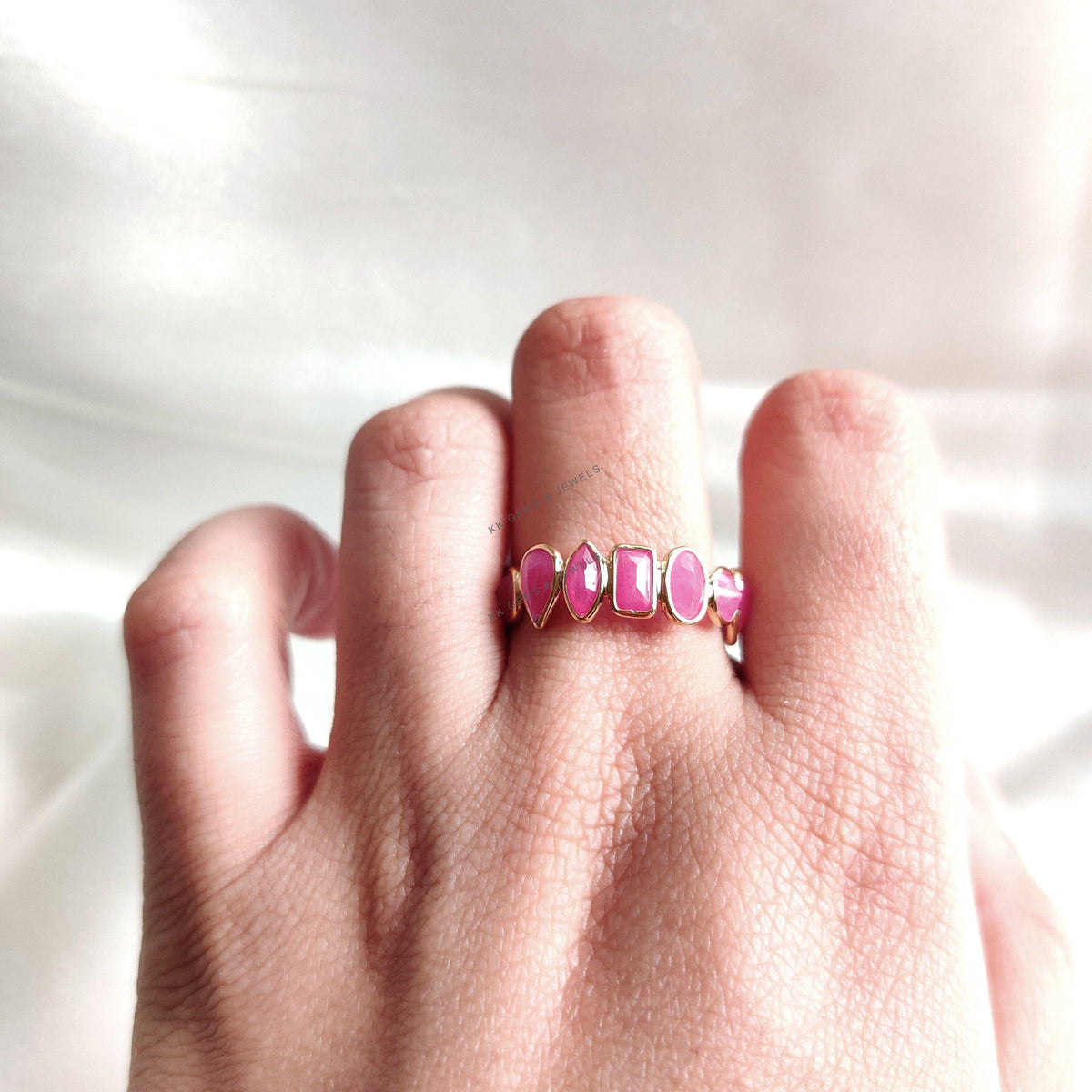 14K Solid Yellow Gold Natural Ruby Ring, Dainty Stackable Bezel Ring