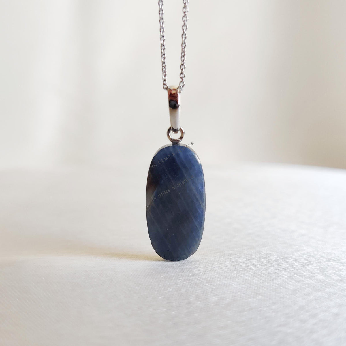 Natural Blue Sapphire Stiger Drill Pendant, 14K Solid White Gold, September Birthstone