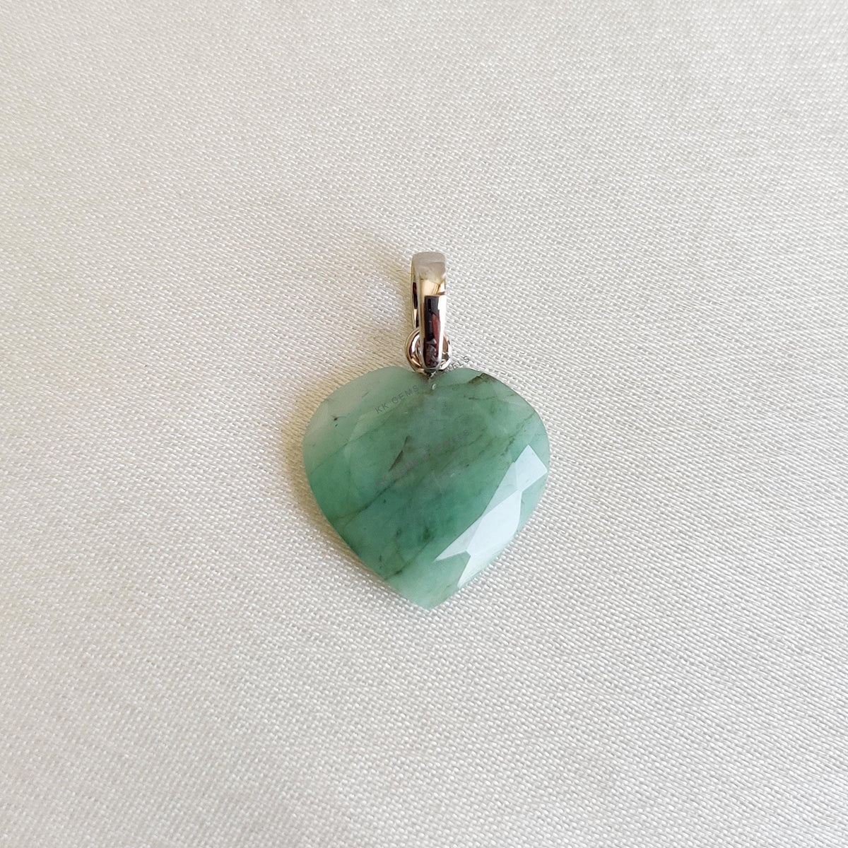 Natural Emerald Heart Pendant, 14K Solid White Gold, May Birthstone