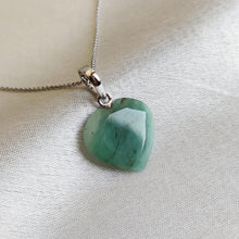 Natural Emerald Heart Pendant, 14K Solid White Gold, May Birthstone