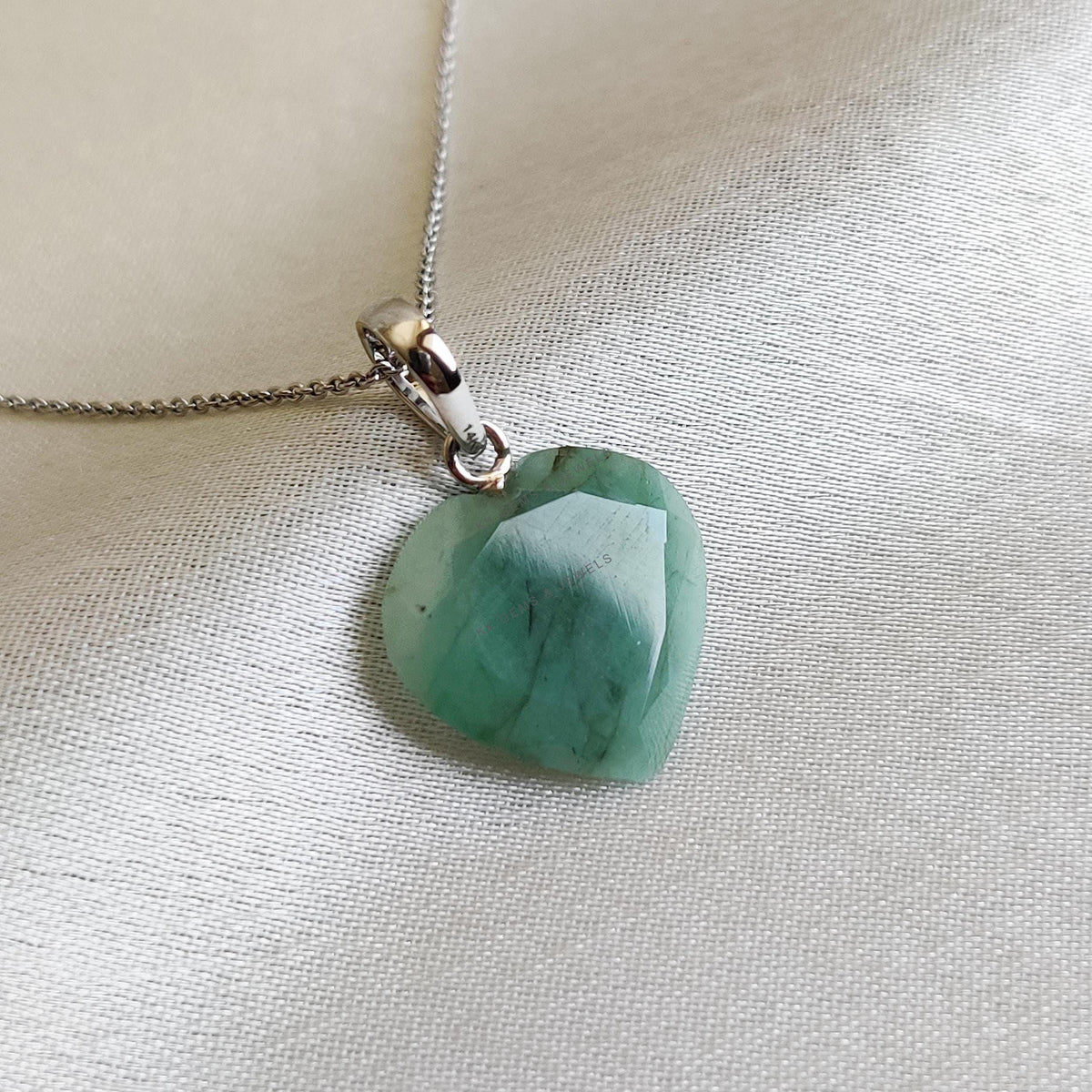 Natural Emerald Heart Pendant, 14K Solid White Gold, May Birthstone