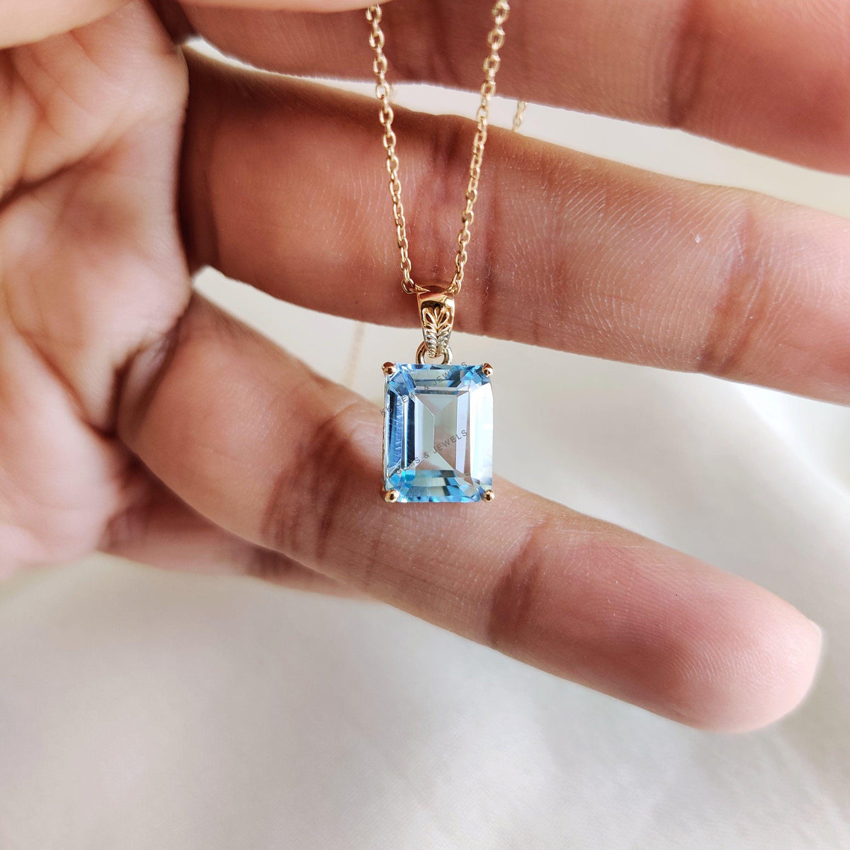 Natural Sky Blue Topaz Pendant, 14K Solid Yellow Gold, December Birthstone