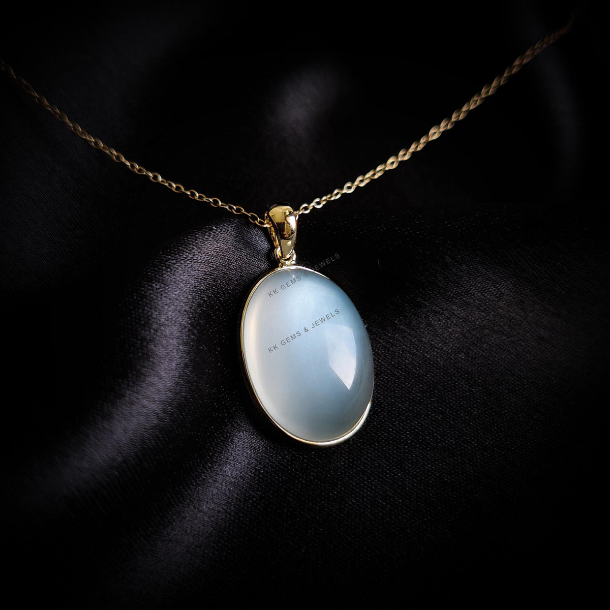 14K Solid Yellow Gold Natural White Moonstone Bezel Pendant, June Birthstone