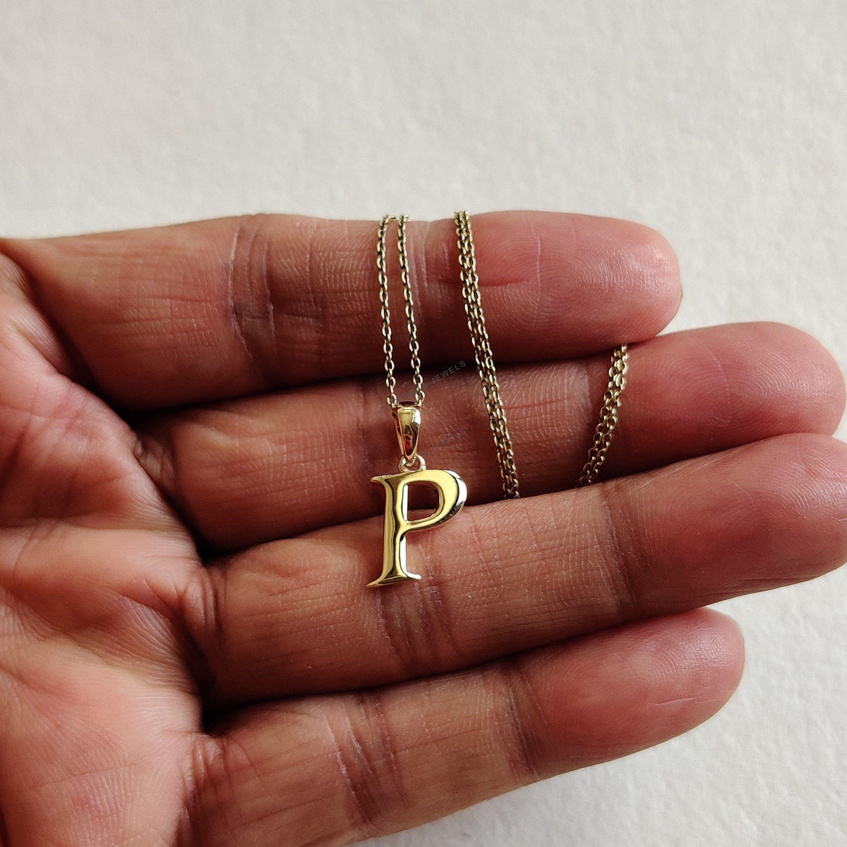 14K Solid Yellow Gold Initial P Pendant, Personalized Charm