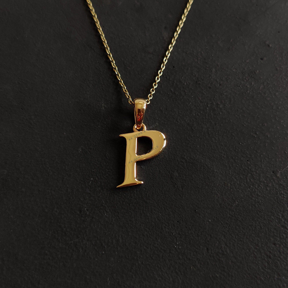 14K Solid Yellow Gold Initial P Pendant, Personalized Charm