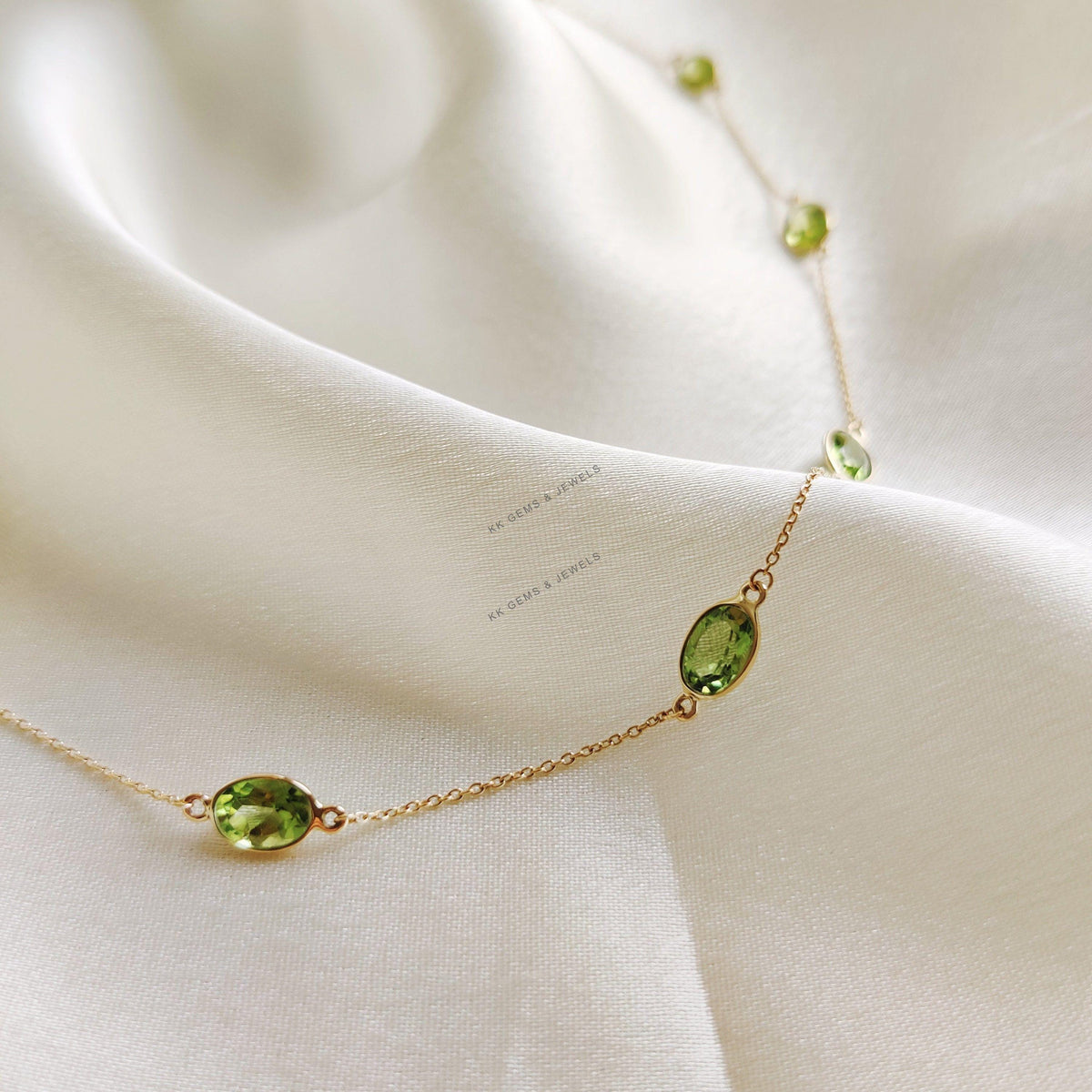 Natural Peridot Bezel Necklace, 14K Solid Yellow Gold, August Birthstone