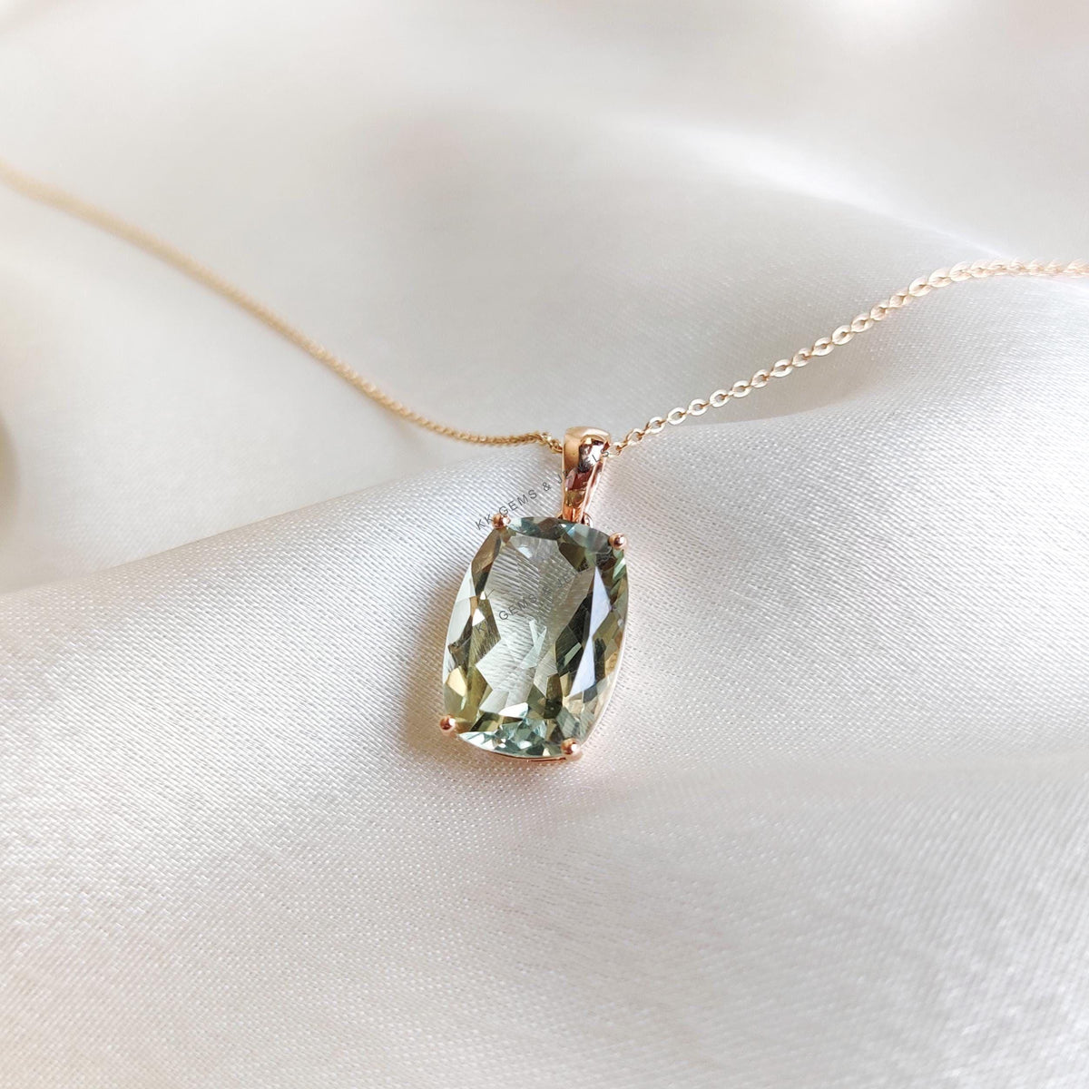 Natural Green Amethyst Pendant, 14K Solid Rose Gold, February Birthstone