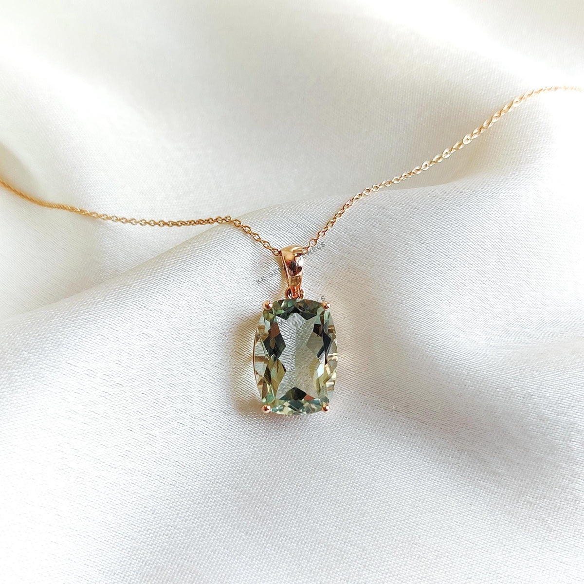 Natural Green Amethyst Pendant, 14K Solid Rose Gold, February Birthstone