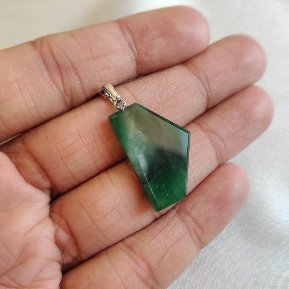 Natural Emerald Pendant, 14K Solid White Gold, May Birthstone