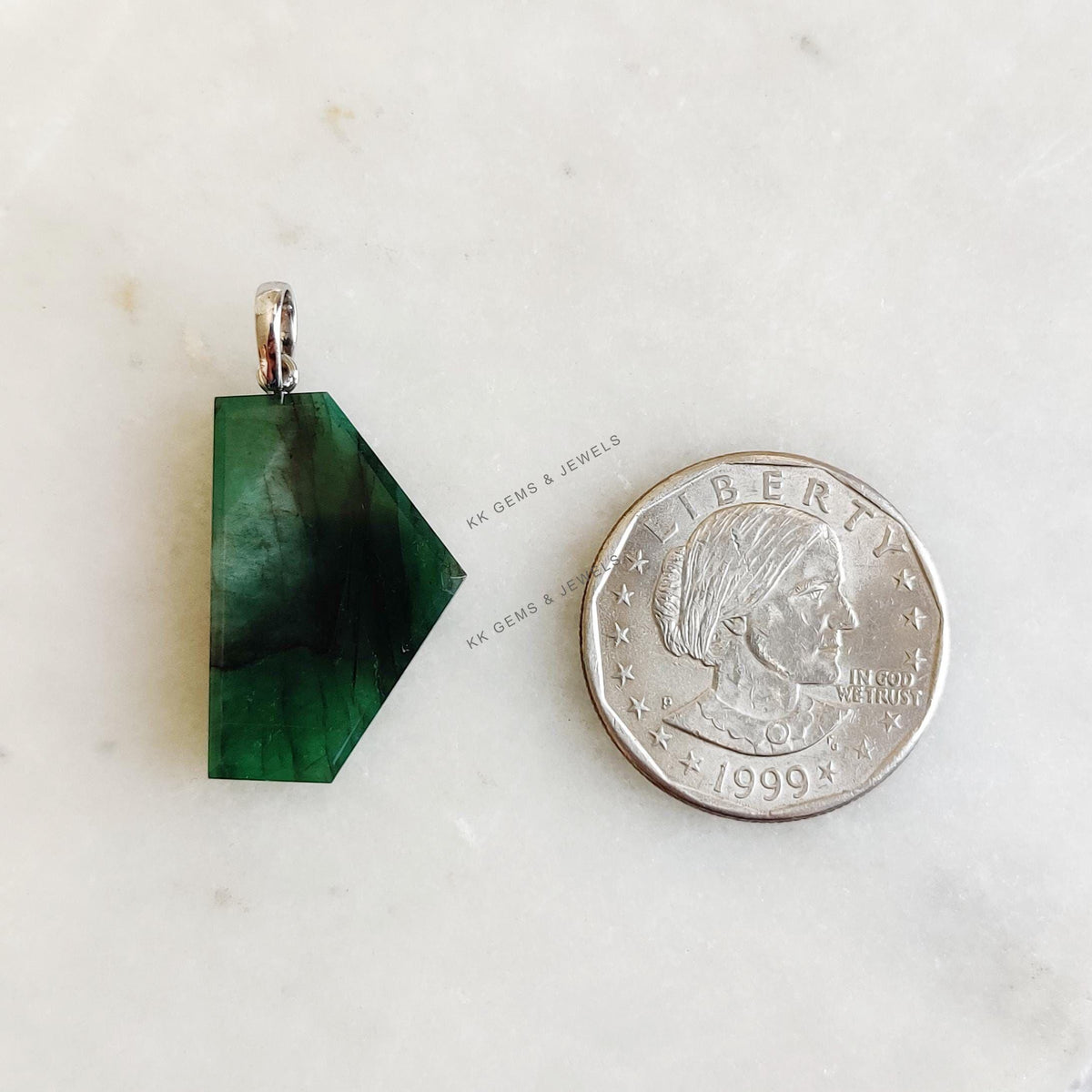 Natural Emerald Pendant, 14K Solid White Gold, May Birthstone