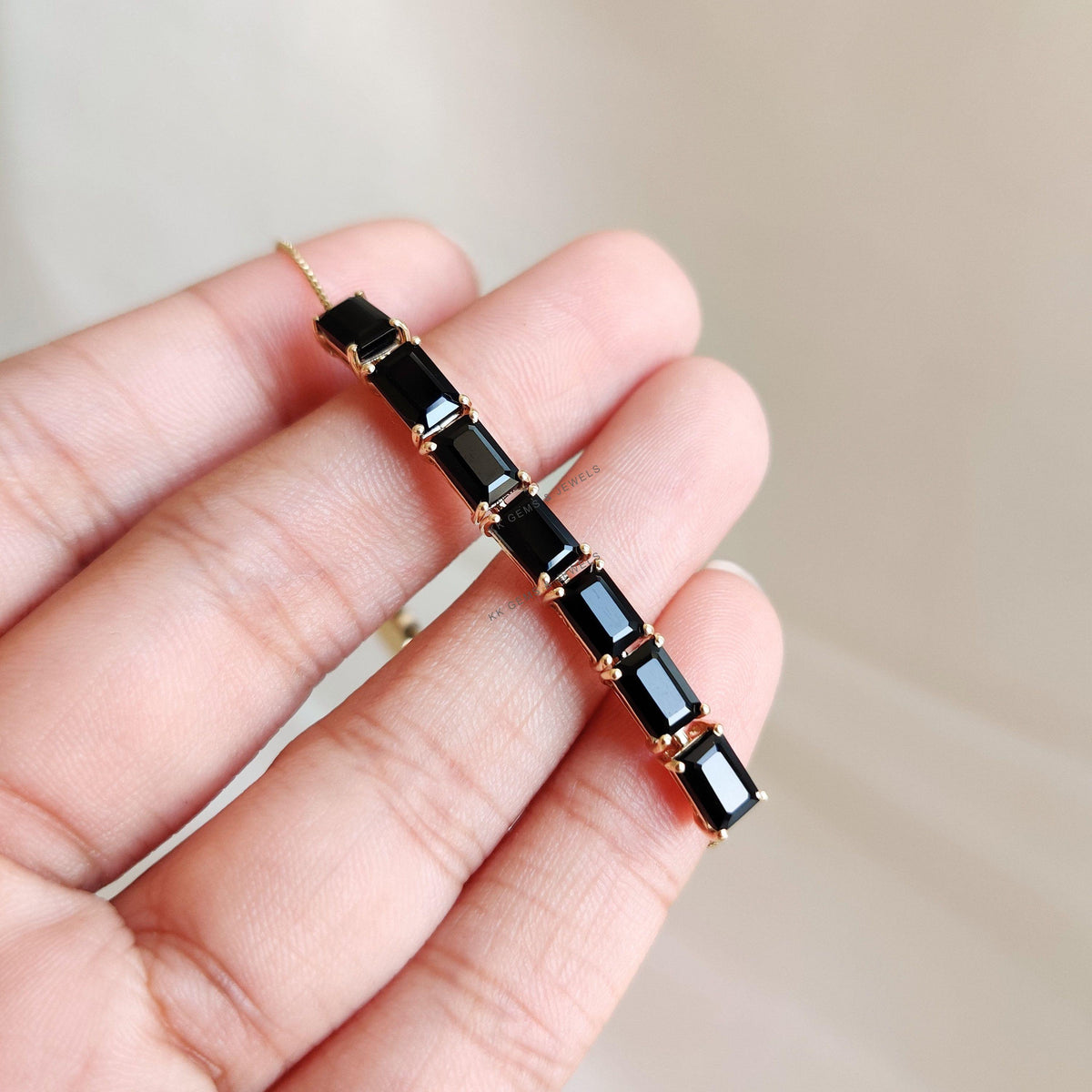 14K Solid Yellow Gold Natural Black Onyx Bolo Bracelet, December Birthstone Bracelet