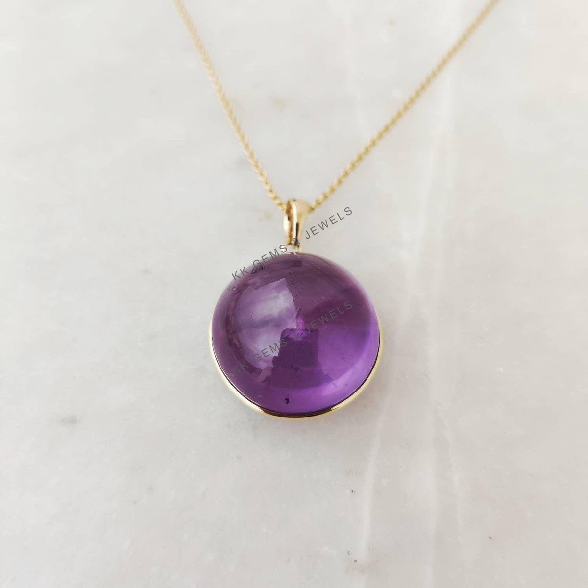Natural Purple Amethyst Pendant, 14K Solid Yellow Gold, February Birthstone
