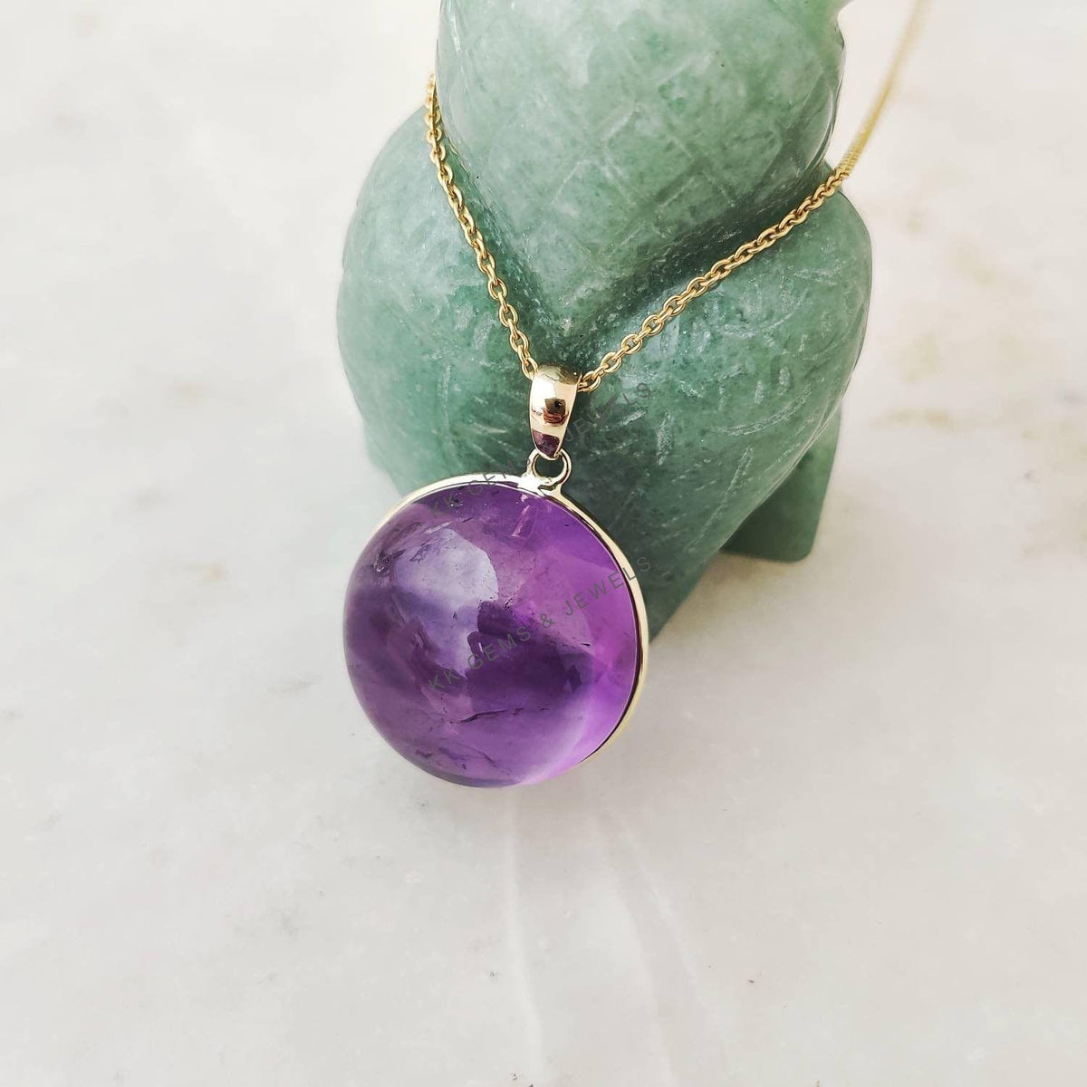 Natural Purple Amethyst Pendant, 14K Solid Yellow Gold, February Birthstone