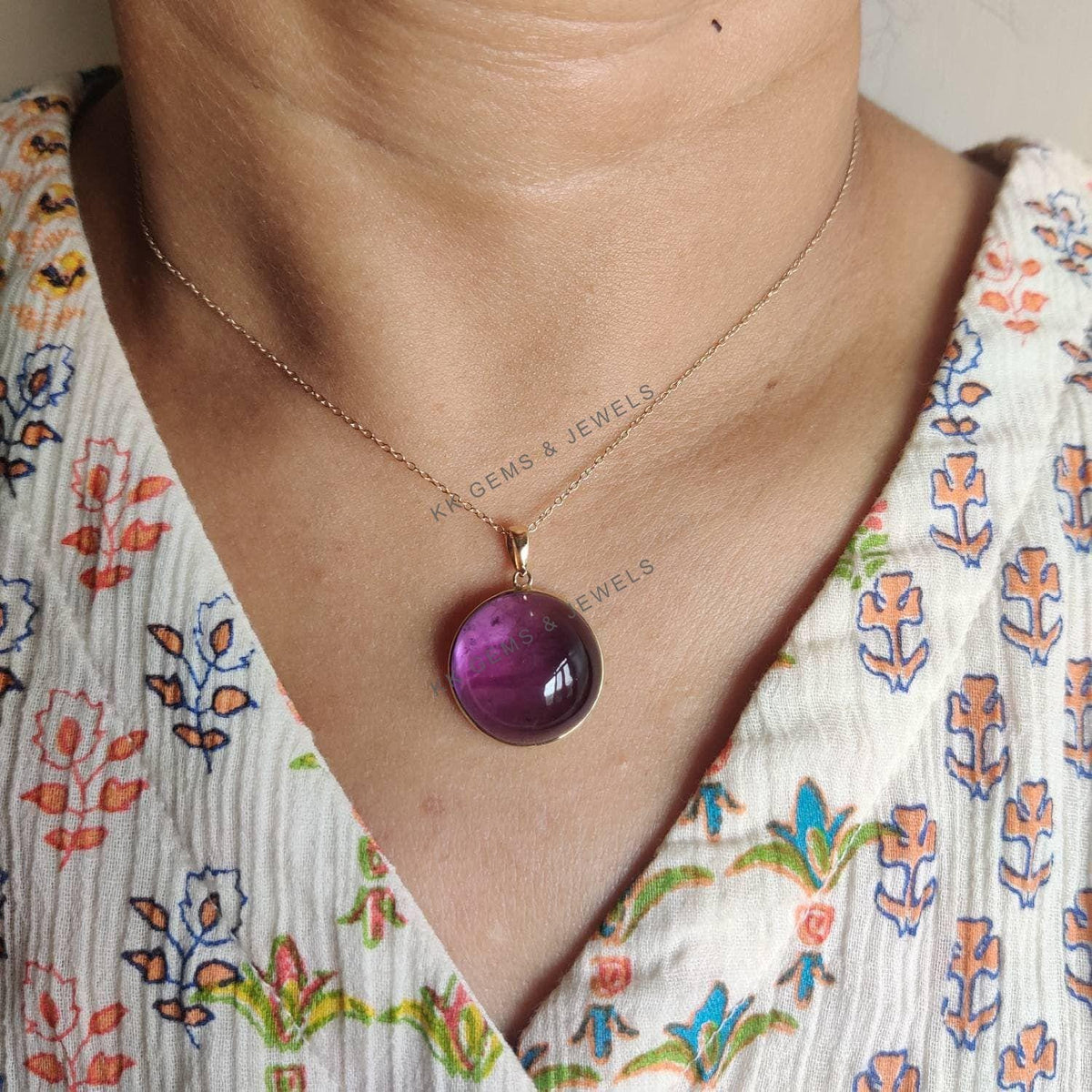 Natural Purple Amethyst Pendant, 14K Solid Yellow Gold, February Birthstone