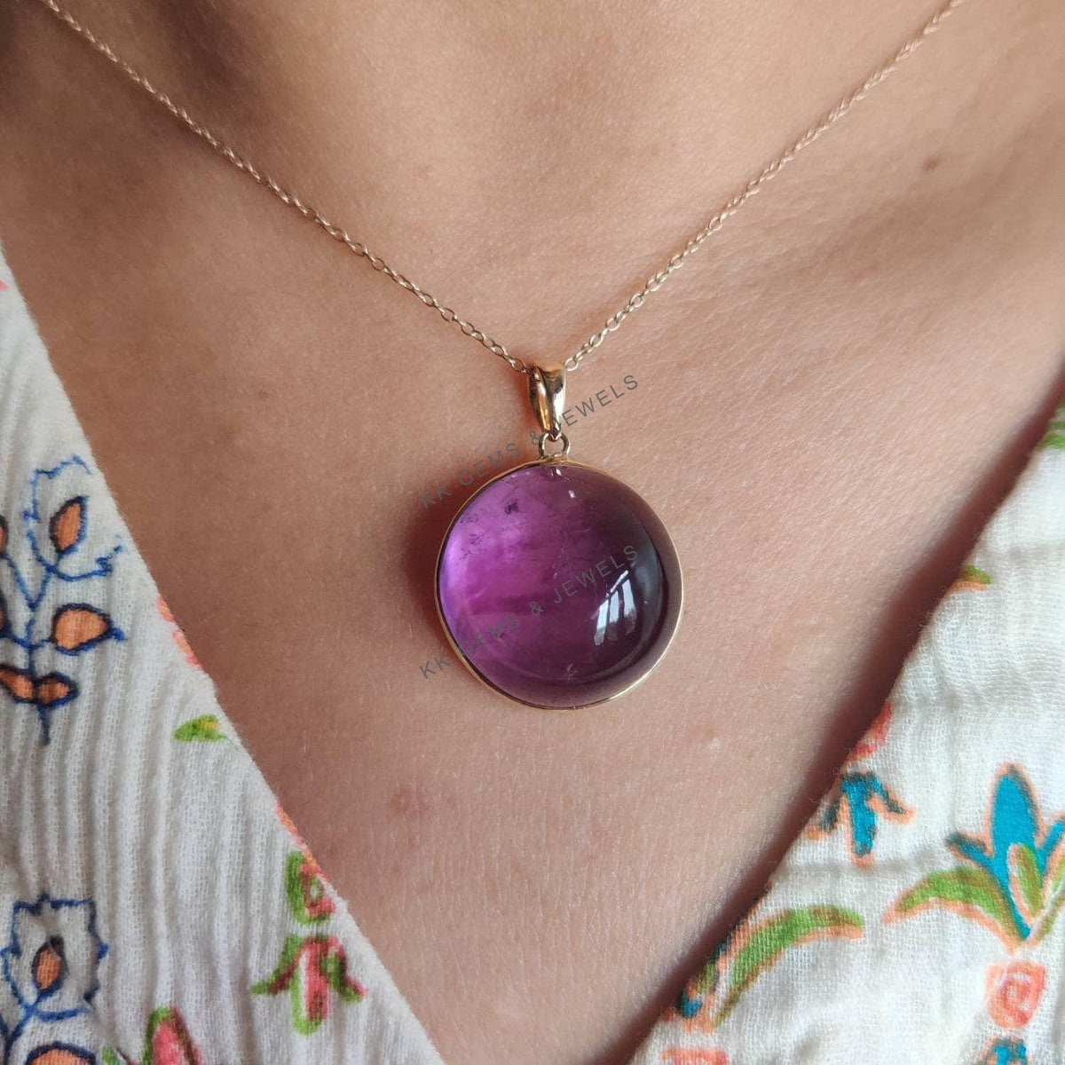 Natural Purple Amethyst Pendant, 14K Solid Yellow Gold, February Birthstone