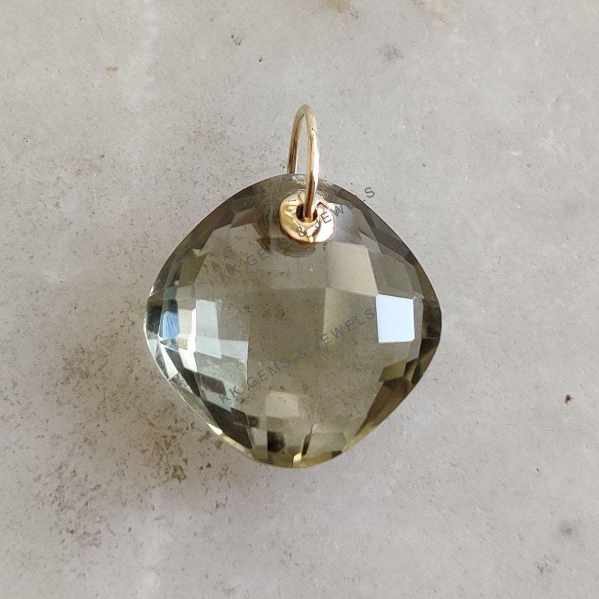 Natural Green Amethyst Pendant: 14K Solid Yellow Gold Drill Pendant, February Birthstone