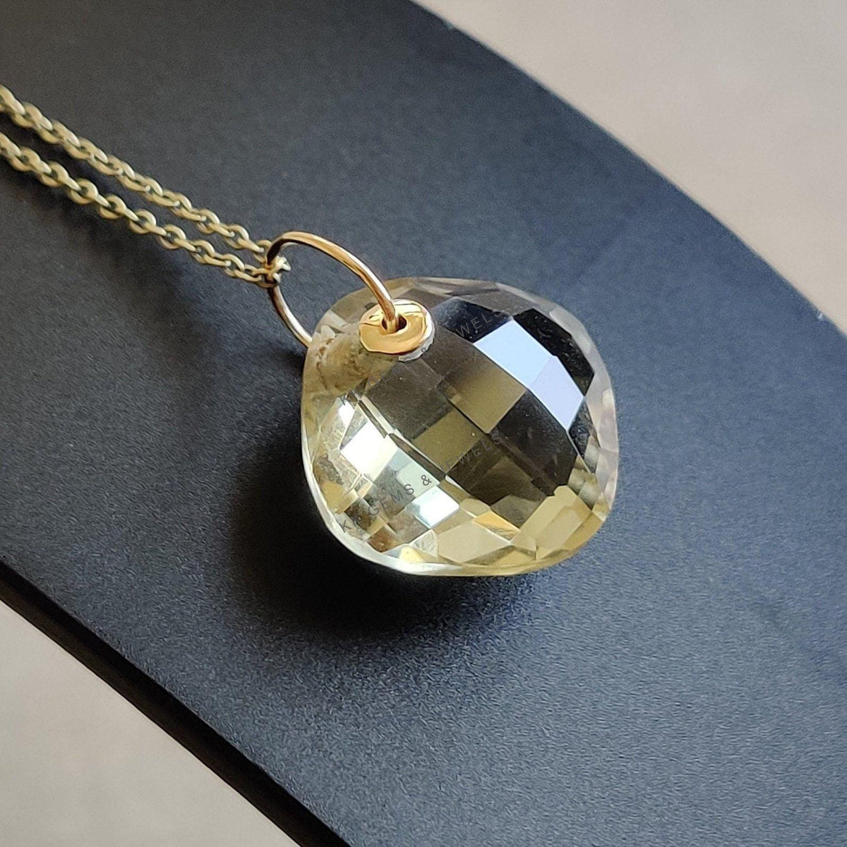 Natural Green Amethyst Pendant: 14K Solid Yellow Gold Drill Pendant, February Birthstone