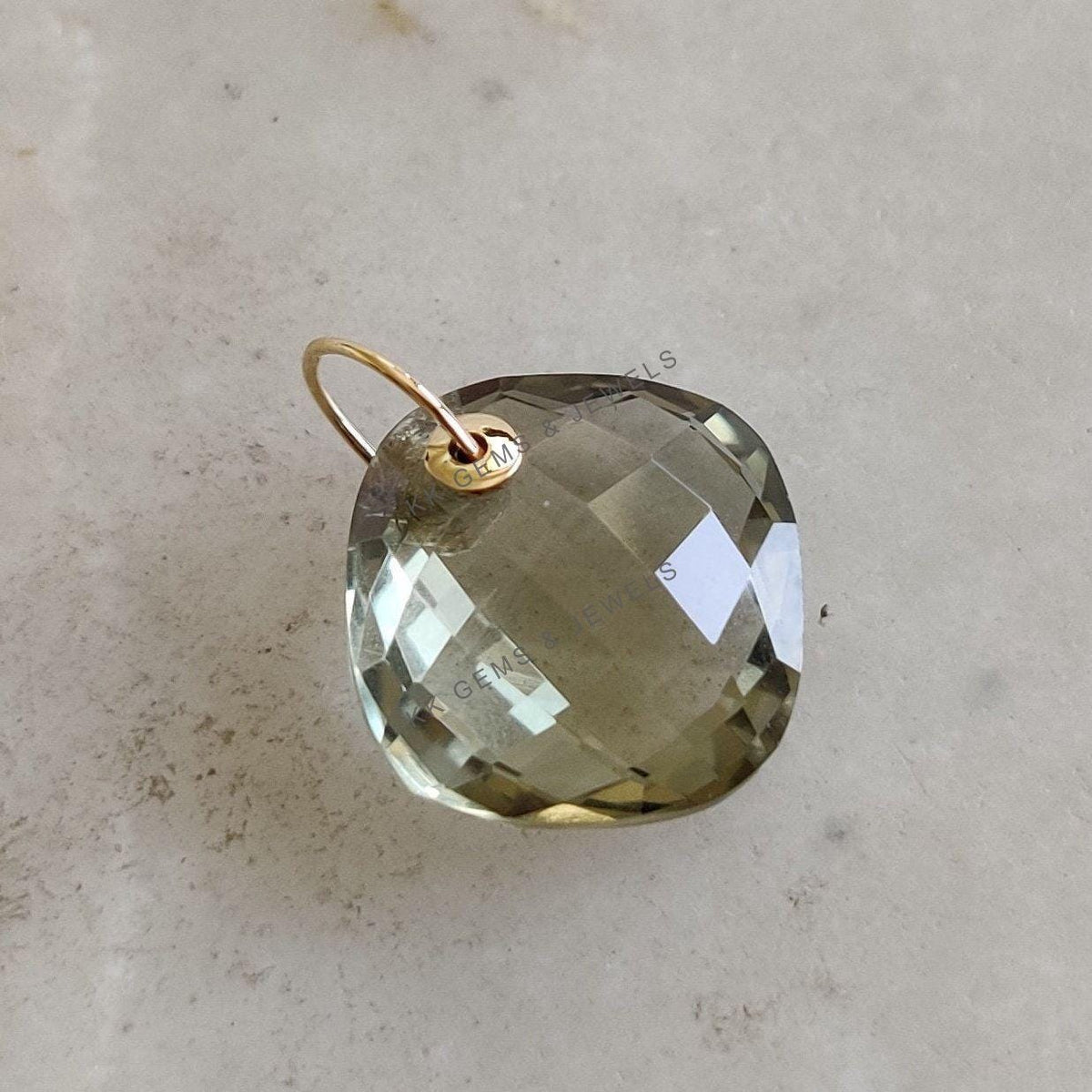 Natural Green Amethyst Pendant: 14K Solid Yellow Gold Drill Pendant, February Birthstone