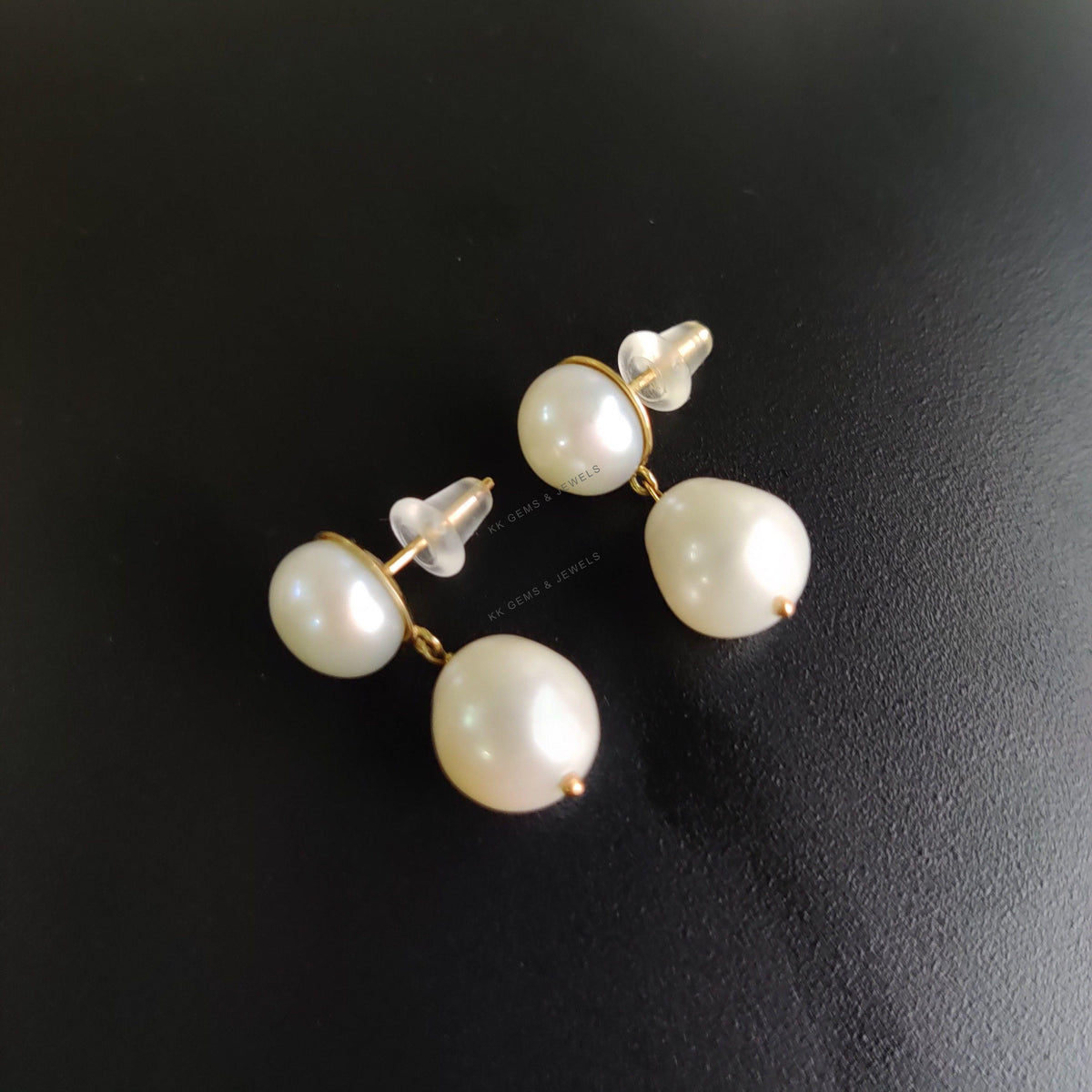 14K Solid Yellow Gold Natural Pearl Drop Earrings, Natural Gemstone, June Birthstone