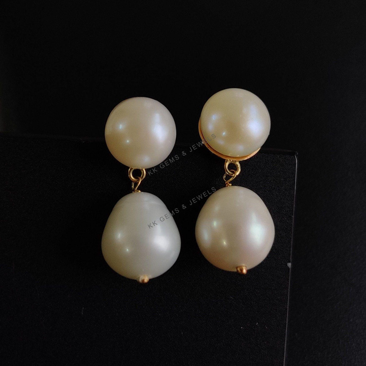 14K Solid Yellow Gold Natural Pearl Drop Earrings, Natural Gemstone, June Birthstone