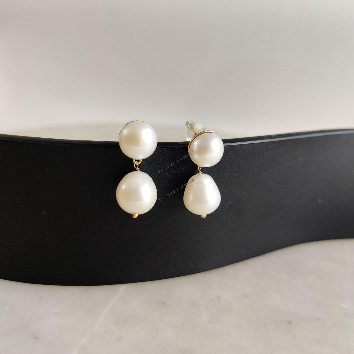 14K Solid Yellow Gold Natural Pearl Drop Earrings, Natural Gemstone, June Birthstone