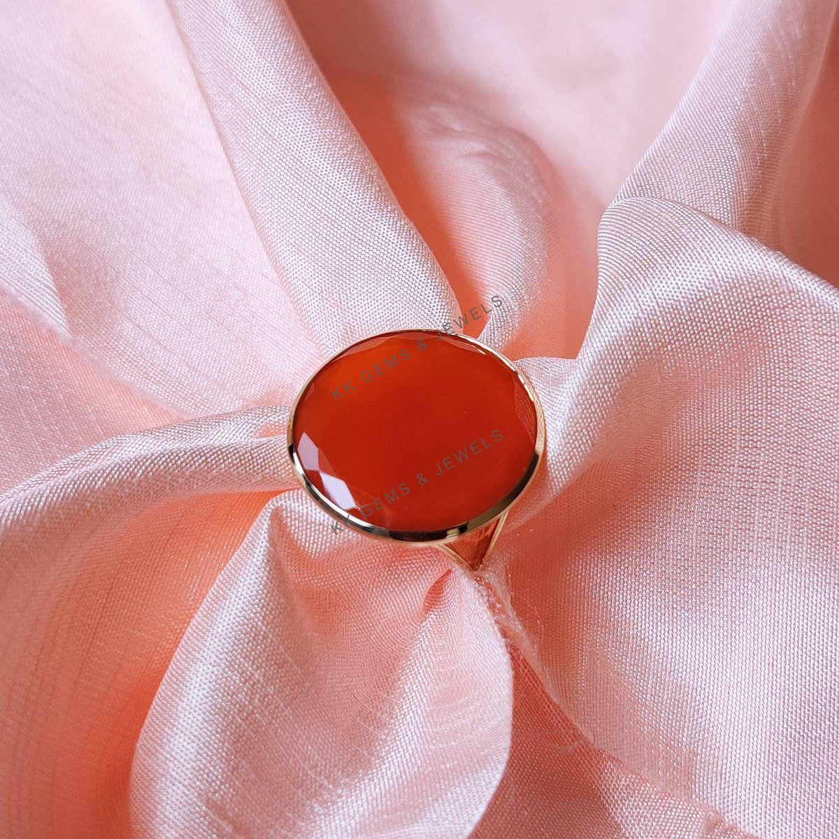 14K Solid Yellow Gold Natural Red Onyx Ring, July Birthstone