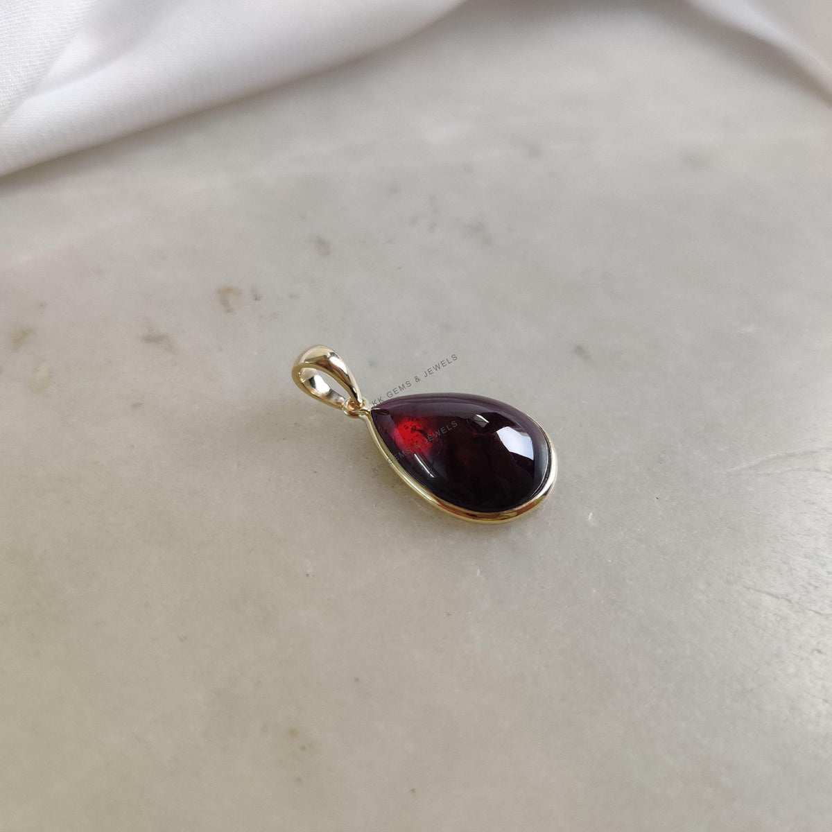 Natural Garnet Pear Pendant, 14K Solid Yellow Gold Pendant, January Birthstone