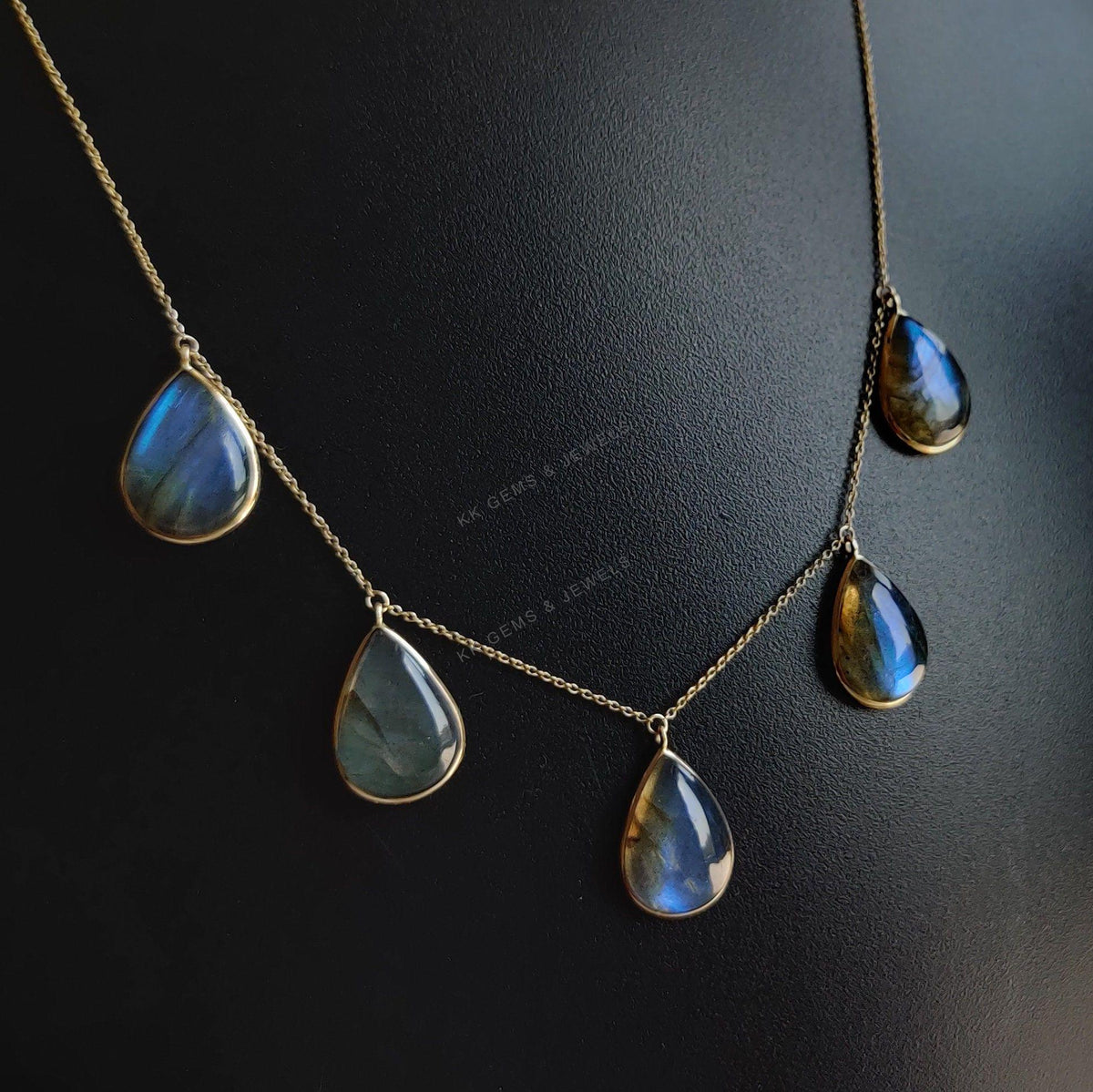 14K Solid Gold Natural Labradorite Necklace, Bezel Set chain Necklace, November Birthstone