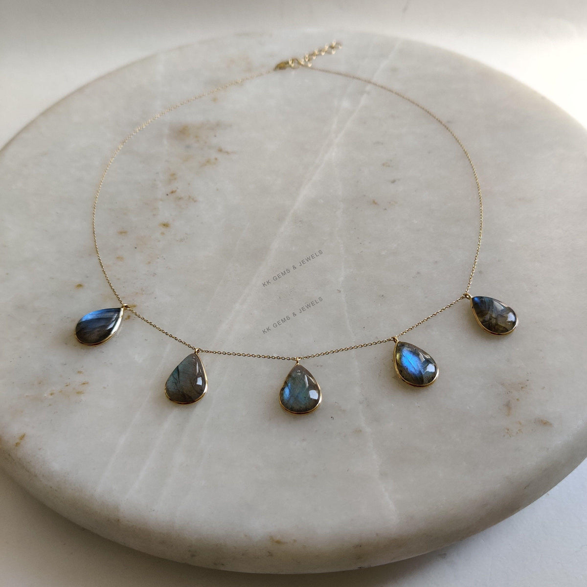 14K Solid Gold Natural Labradorite Necklace, Bezel Set chain Necklace, November Birthstone