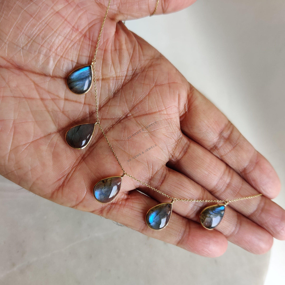 14K Solid Gold Natural Labradorite Necklace, Bezel Set chain Necklace, November Birthstone
