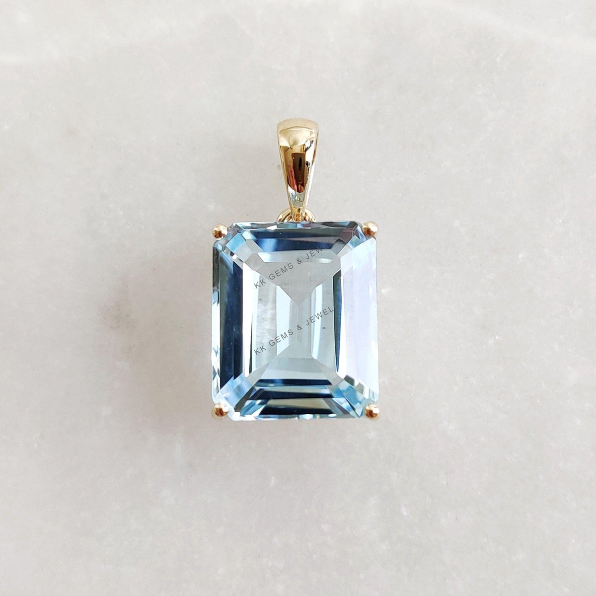 Natural Sky Blue Topaz Pendant, 14K Solid Yellow Gold, December Birthstone