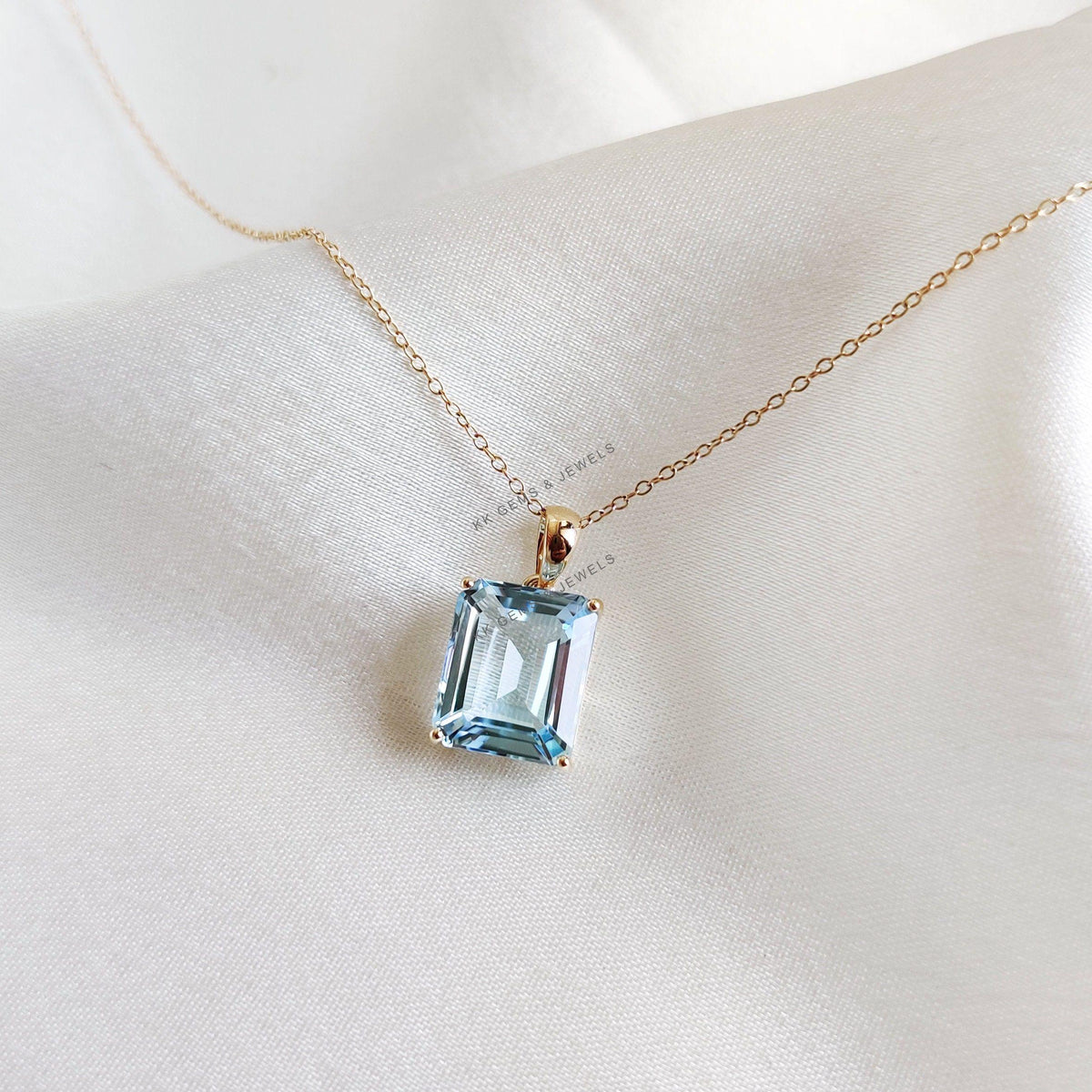 Natural Sky Blue Topaz Pendant, 14K Solid Yellow Gold, December Birthstone