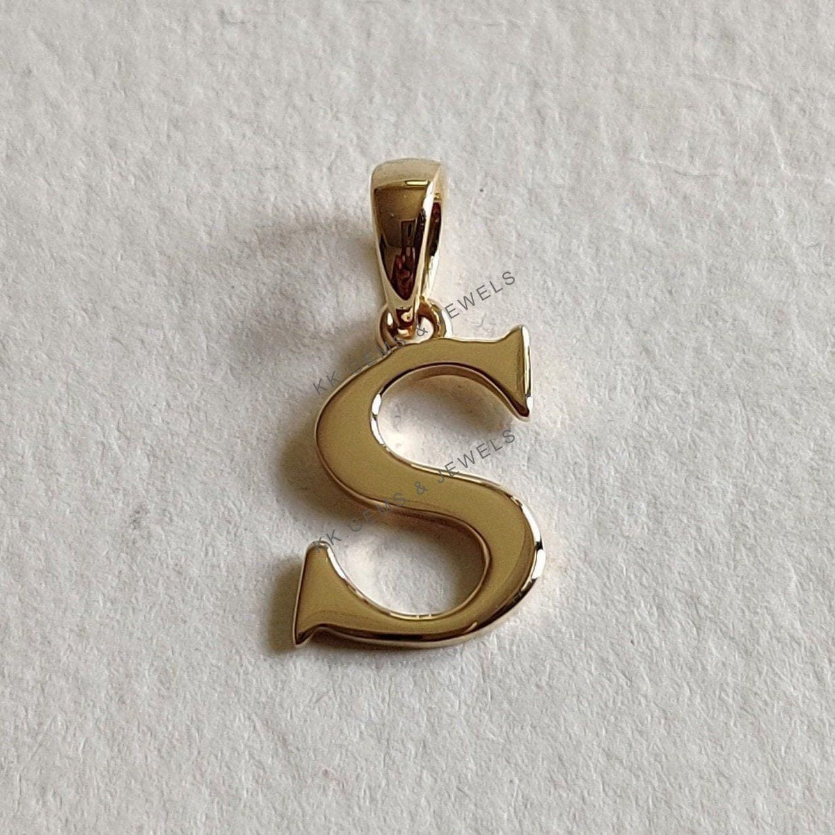 14K Solid Yellow Gold Initial S Pendant Charm, Elegant Alphabat Pendant