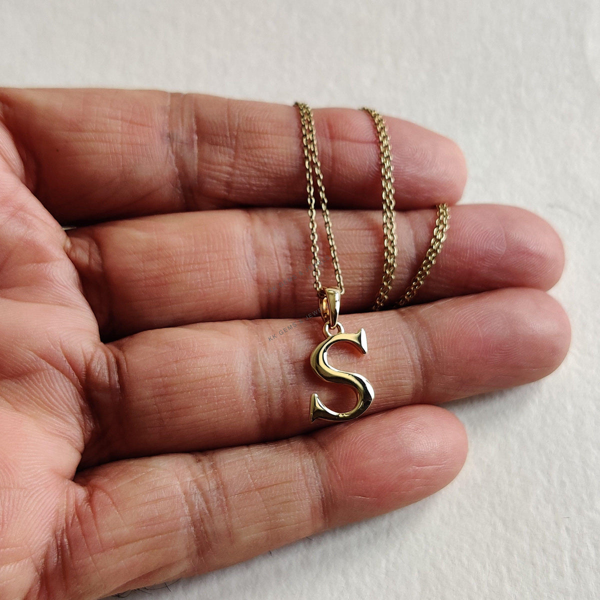 14K Solid Yellow Gold Initial S Pendant Charm, Elegant Alphabat Pendant