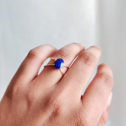14K Solid Gold Natural Lapis Lazuli Ring, September Birthstone